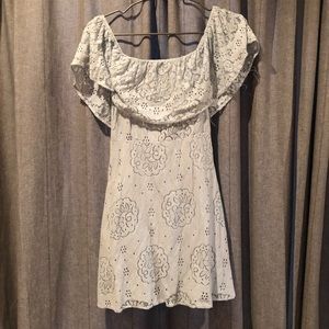 Light Blue off the shoulder dress.